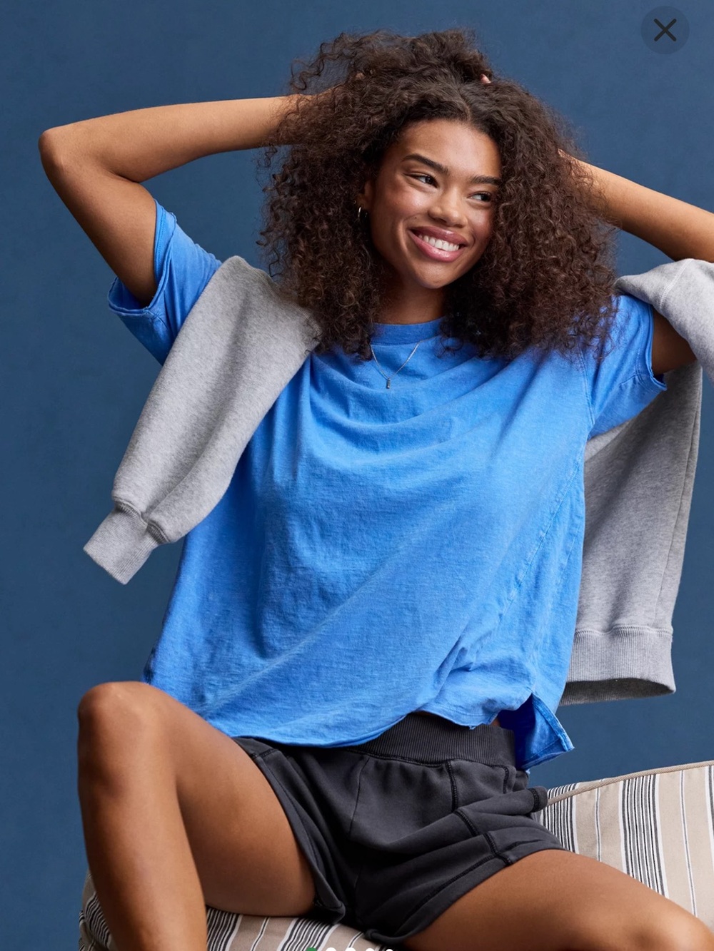 Aerie Oversized Crew Boyfriend T-Shirt Blue Size Medium 100% Cotton